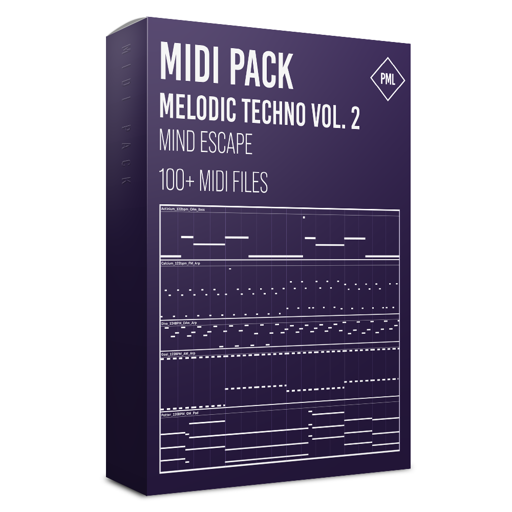 Melodic Techno MIDI Pack Vol. 2 (Melodies, Arpeggios (Arps), Plucks and more) Product Box